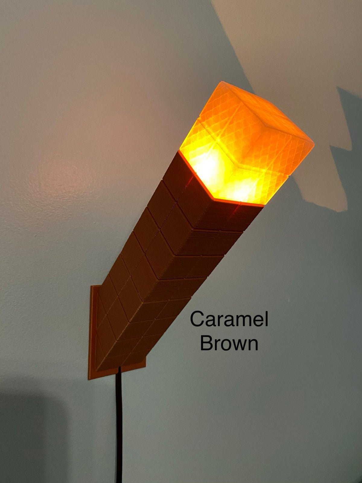 Minecraft-inspired 3D printed LED torch night light with flickering flame bulb