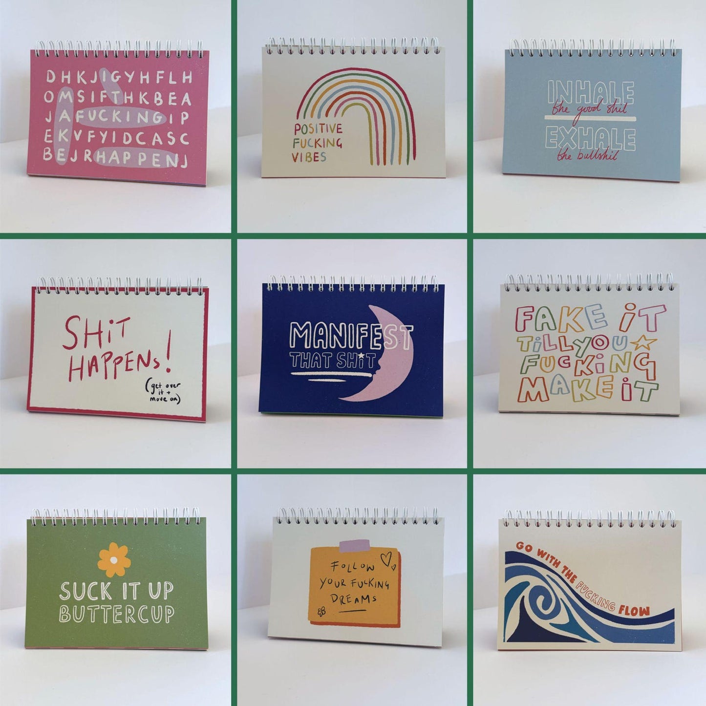 Sweary affirmation desk flip chart with funny weekly positive messages for office desk decor