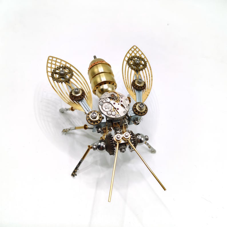 3D steampunk bee brass puzzle model kit assembled on display