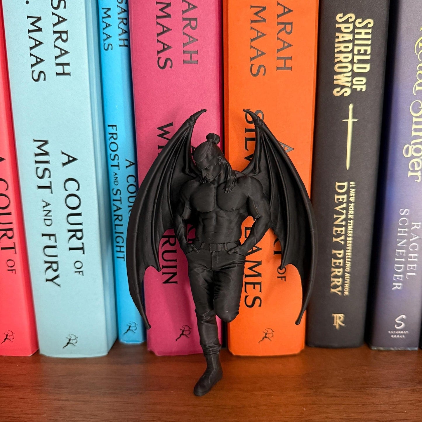 ACOTAR Cassian inspired book nook with Bat Boys fantasy bookshelf decor