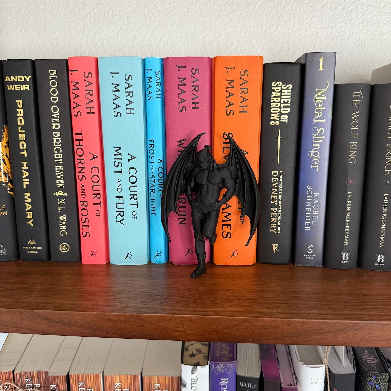 ACOTAR Cassian inspired book nook with Bat Boys fantasy bookshelf decor
