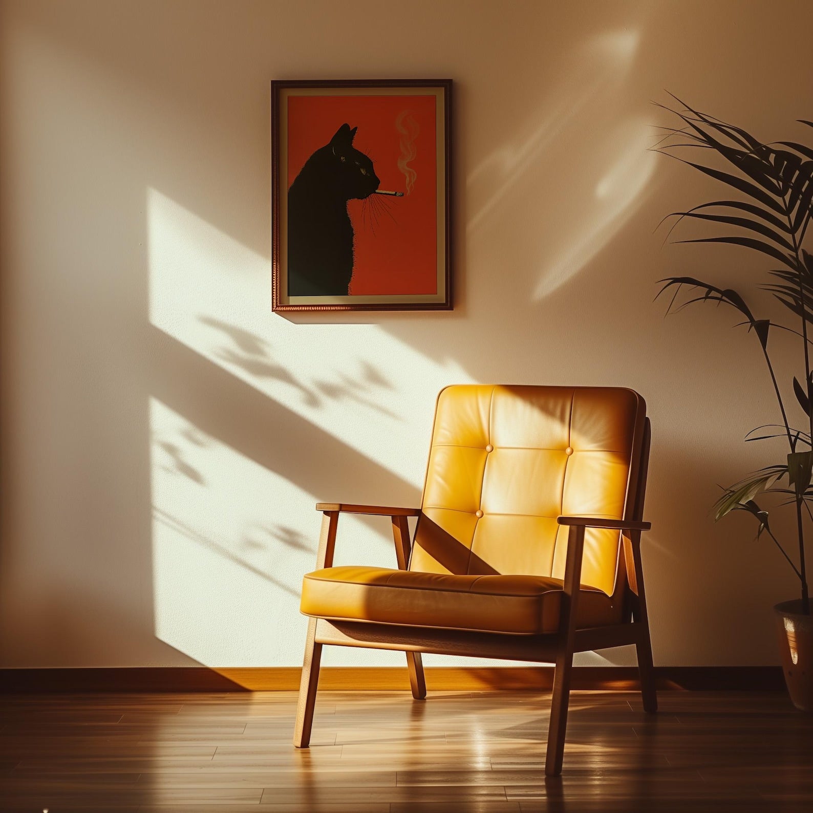 black cat smoking cigarette vintage whimsical wall art poster