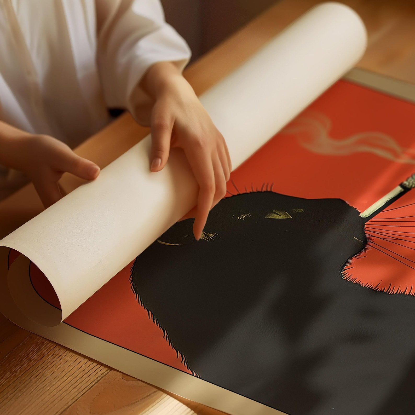 black cat smoking cigarette vintage whimsical wall art poster