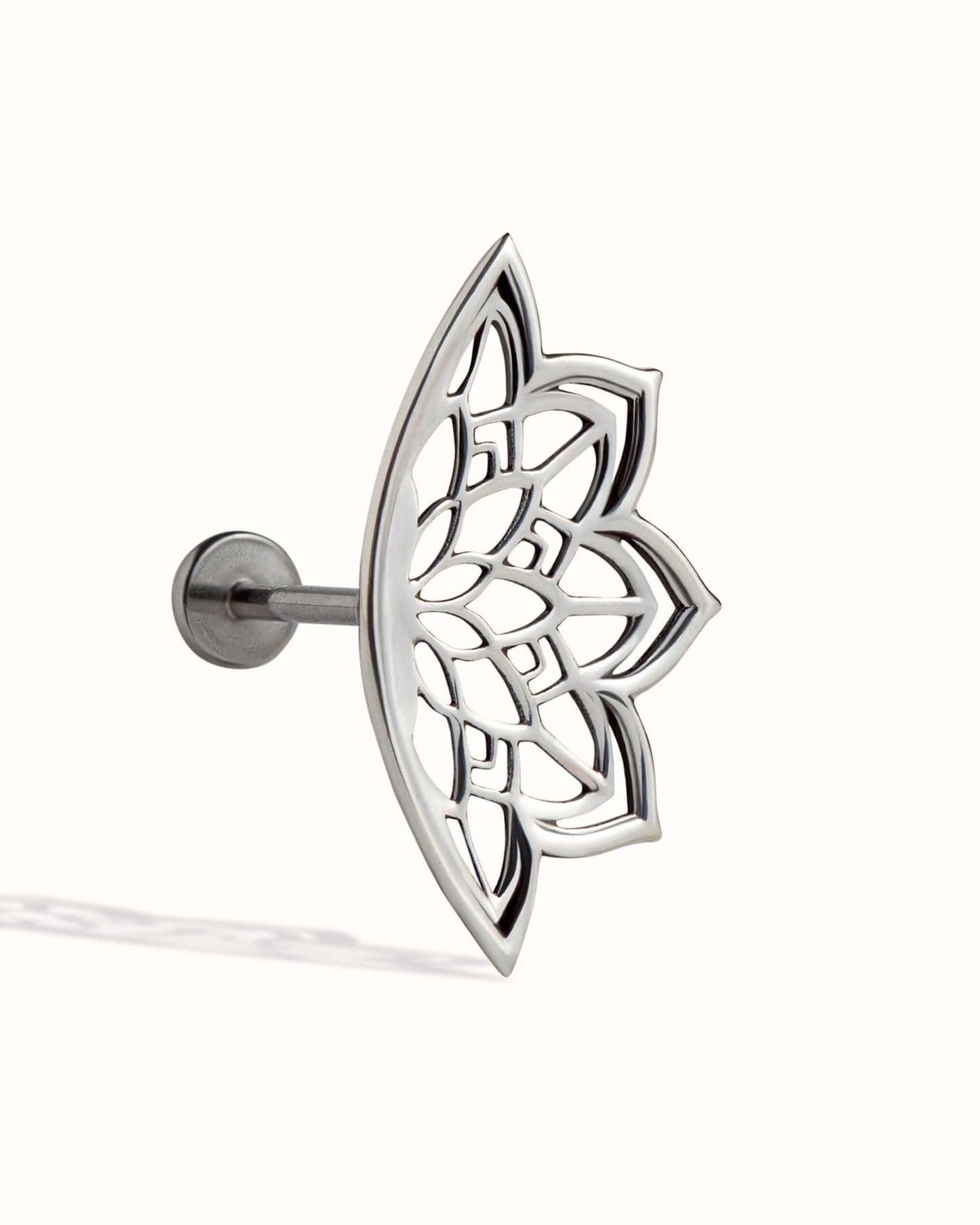 boho silver lotus mandala helix earring for cartilage piercing