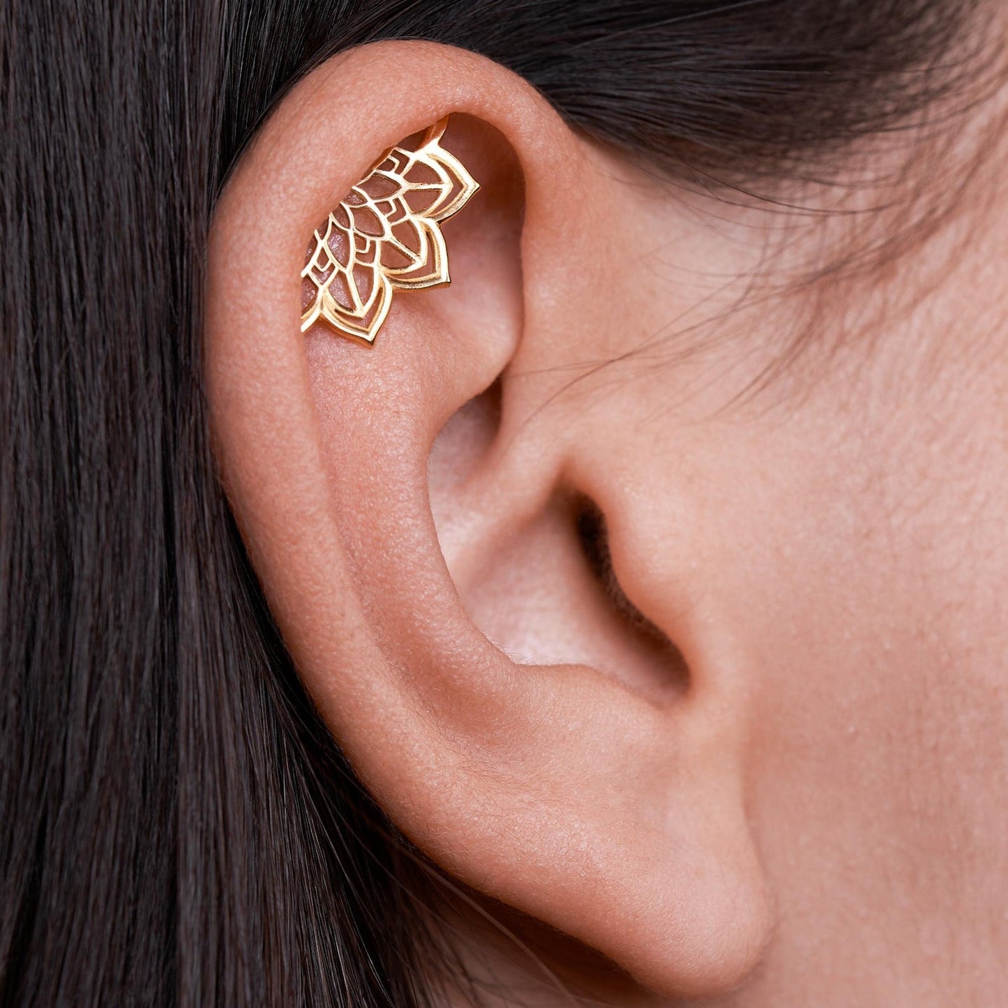 boho silver lotus mandala helix earring for cartilage piercing