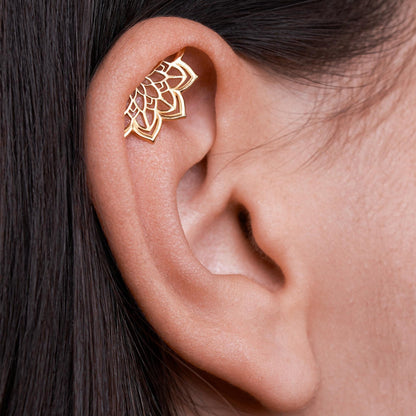 boho silver lotus mandala helix earring for cartilage piercing