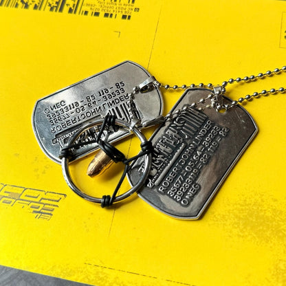 Cyberpunk Silverhand bullet necklace for gamers with metallic pendant