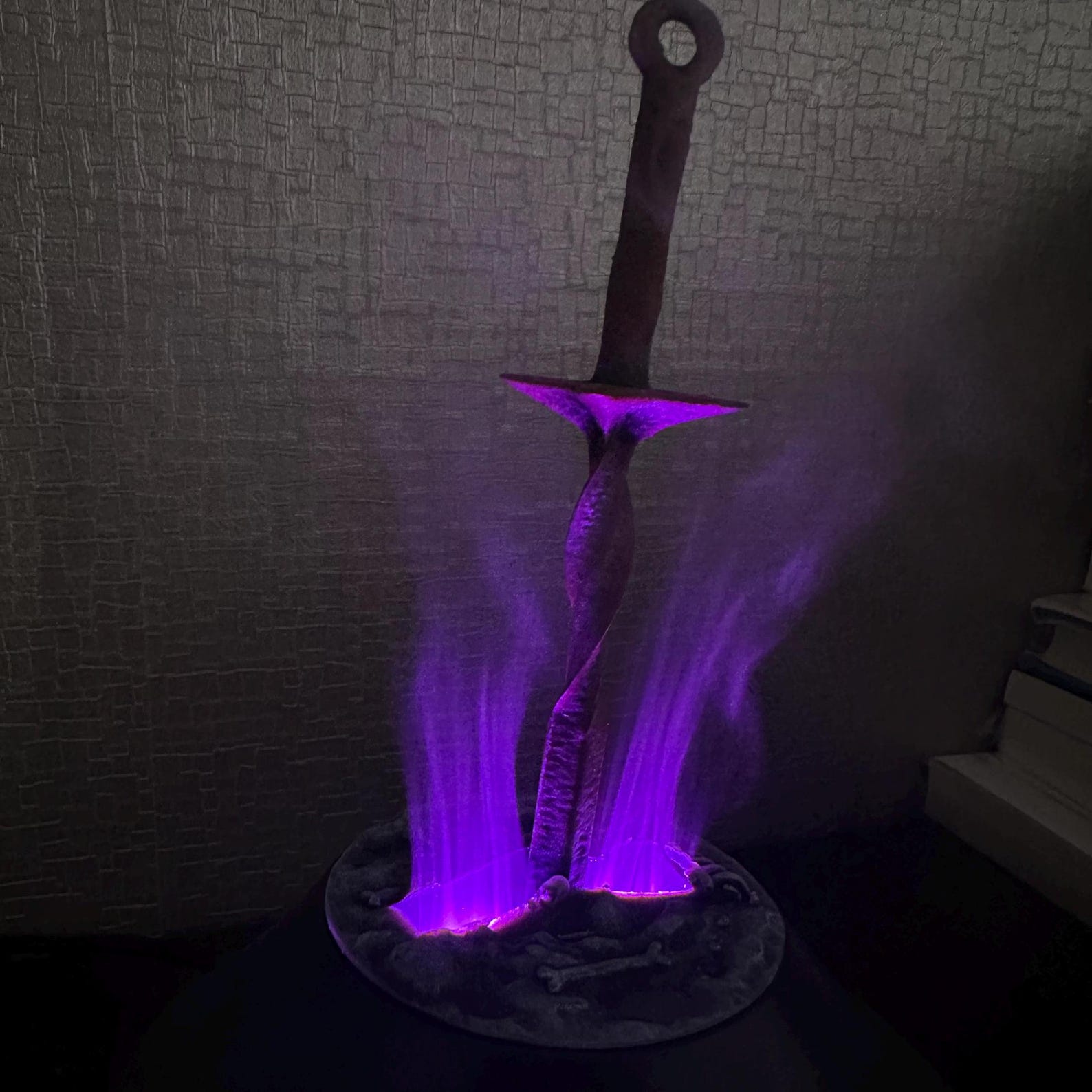 Dark Souls spiral sword LED humidifier glowing 3D printed gaming desk decor