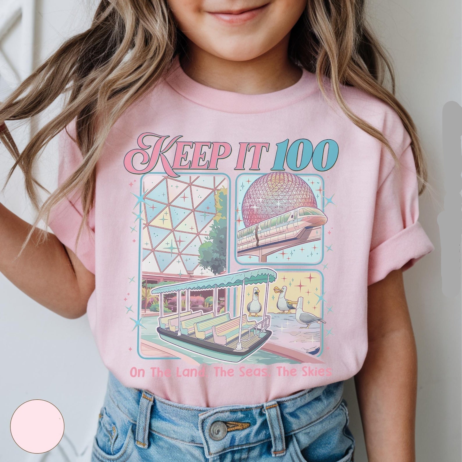 Epcot inspired Keep It 100 Comfort Colors shirt with The Land The Seas The Skies design