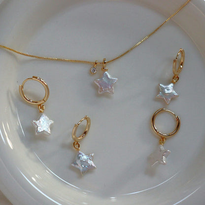 12mm freshwater star moon pearl hoop earrings with iridescent baroque pearl celestial detail