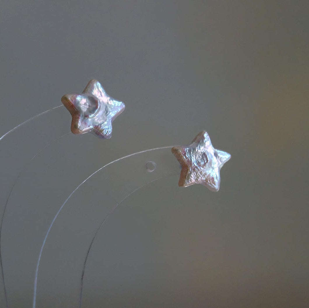 12mm freshwater star moon pearl hoop earrings with iridescent baroque pearl celestial detail