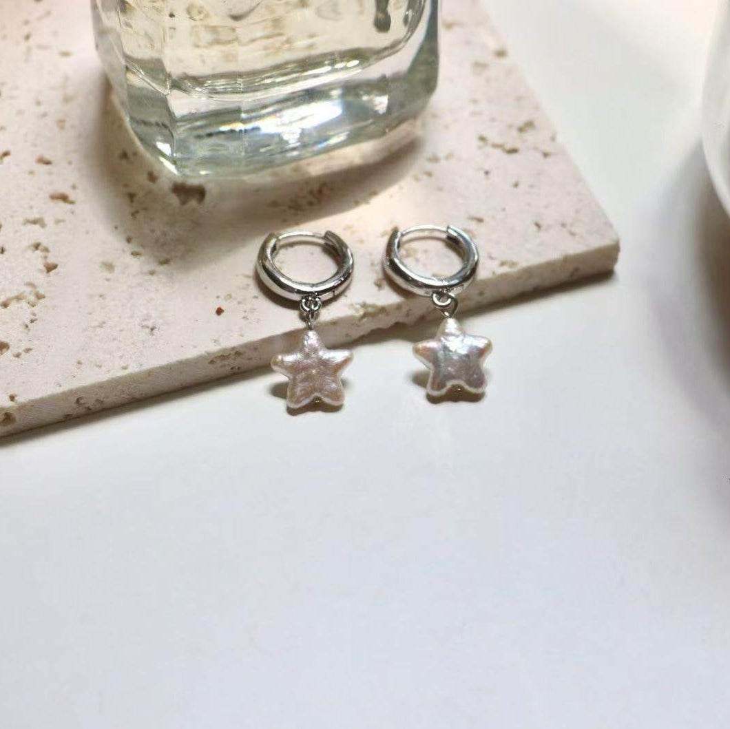 12mm freshwater star moon pearl hoop earrings with iridescent baroque pearl celestial detail
