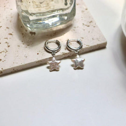 12mm freshwater star moon pearl hoop earrings with iridescent baroque pearl celestial detail