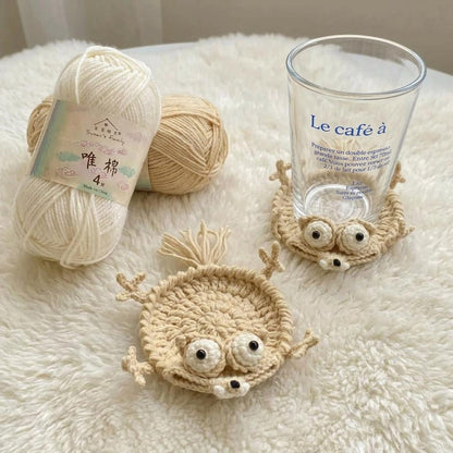 handmade funny crochet animal coasters with squirrel, frog, turtle, lizard, and mouse designs
