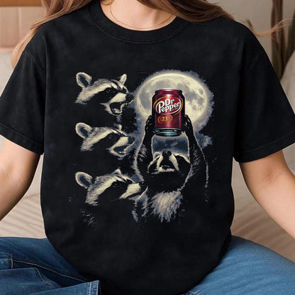 funny raccoon moon vintage graphic t-shirt