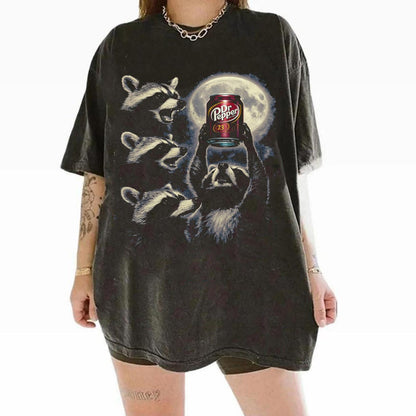 funny raccoon moon vintage graphic t-shirt