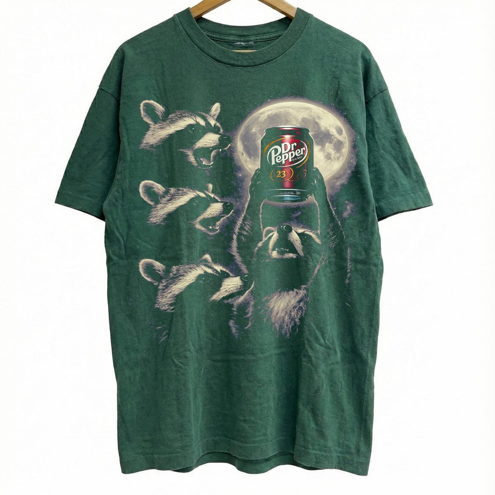 funny raccoon moon vintage graphic t-shirt