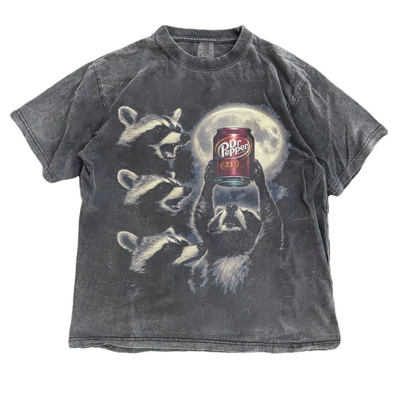 funny raccoon moon vintage graphic t-shirt