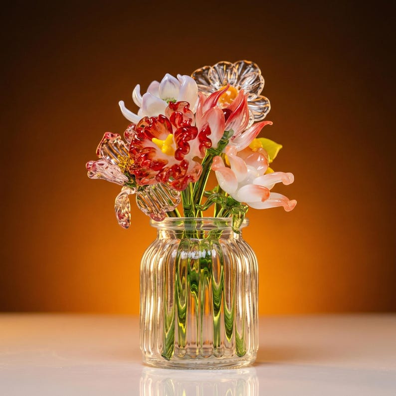 Handblown glass birth month flower keepsake gift for mom