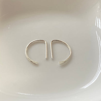 Hammered D sleeper earrings in 14k gold fill and Argentium silver minimalist half hoops