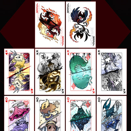 Hollow Knight inspired black and white poker playing card deck with custom fan-made designs