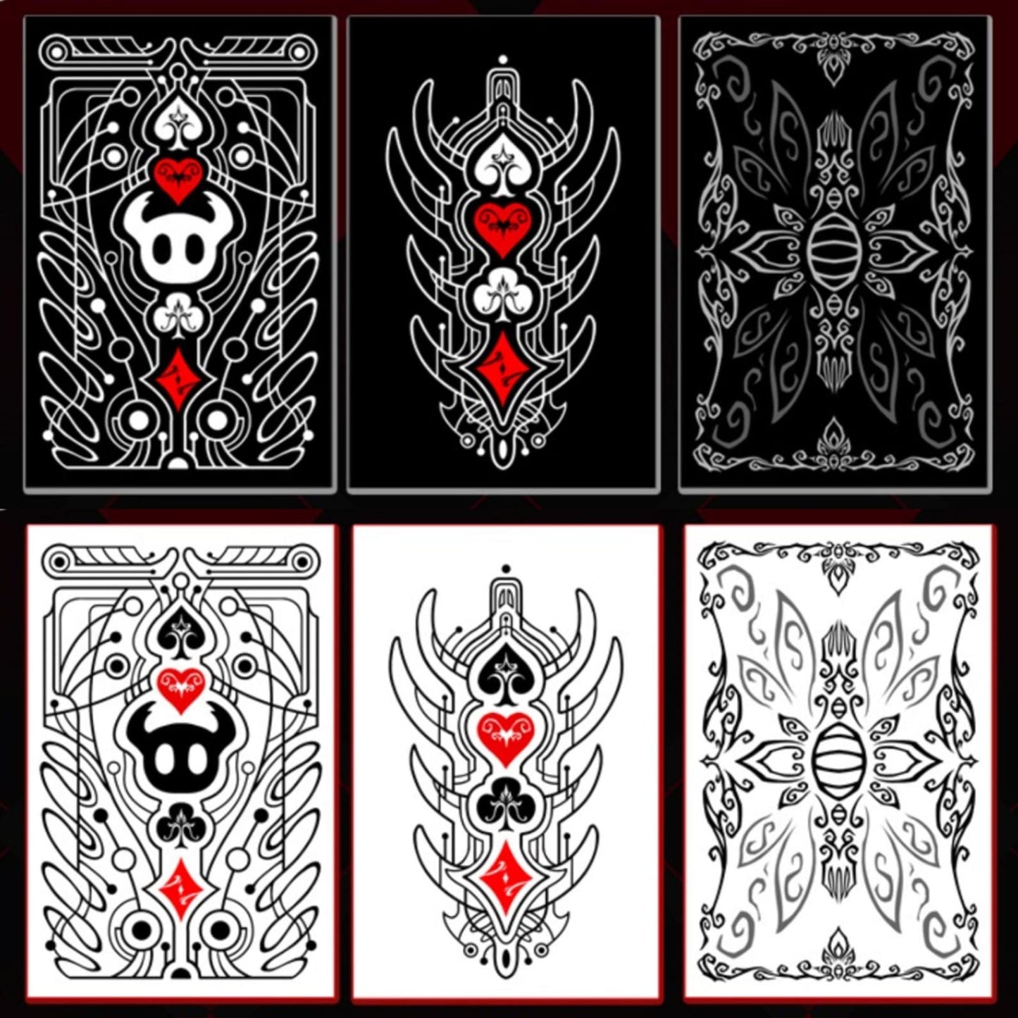 Hollow Knight inspired black and white poker playing card deck with custom fan-made designs