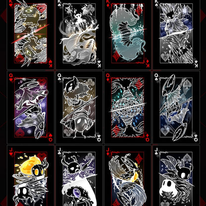 Hollow Knight inspired black and white poker playing card deck with custom fan-made designs