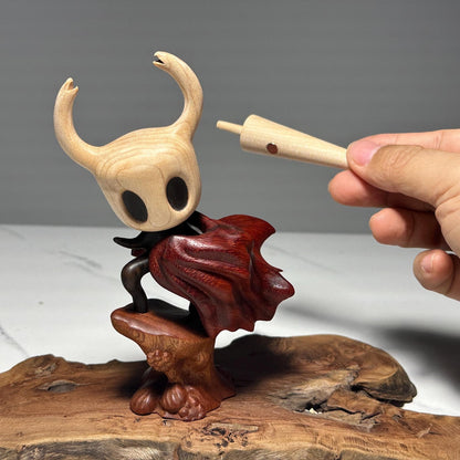Hollow Knight inspired walnut wood sculpture with magnetic detachable figurine