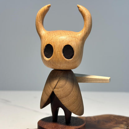 Hollow Knight inspired walnut wood sculpture with magnetic detachable figurine