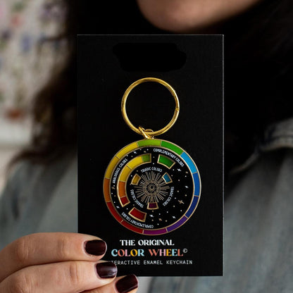 black and gold interactive color wheel keychain for artists