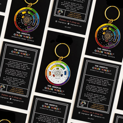 black and gold interactive color wheel keychain for artists