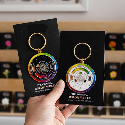 black and gold interactive color wheel keychain for artists