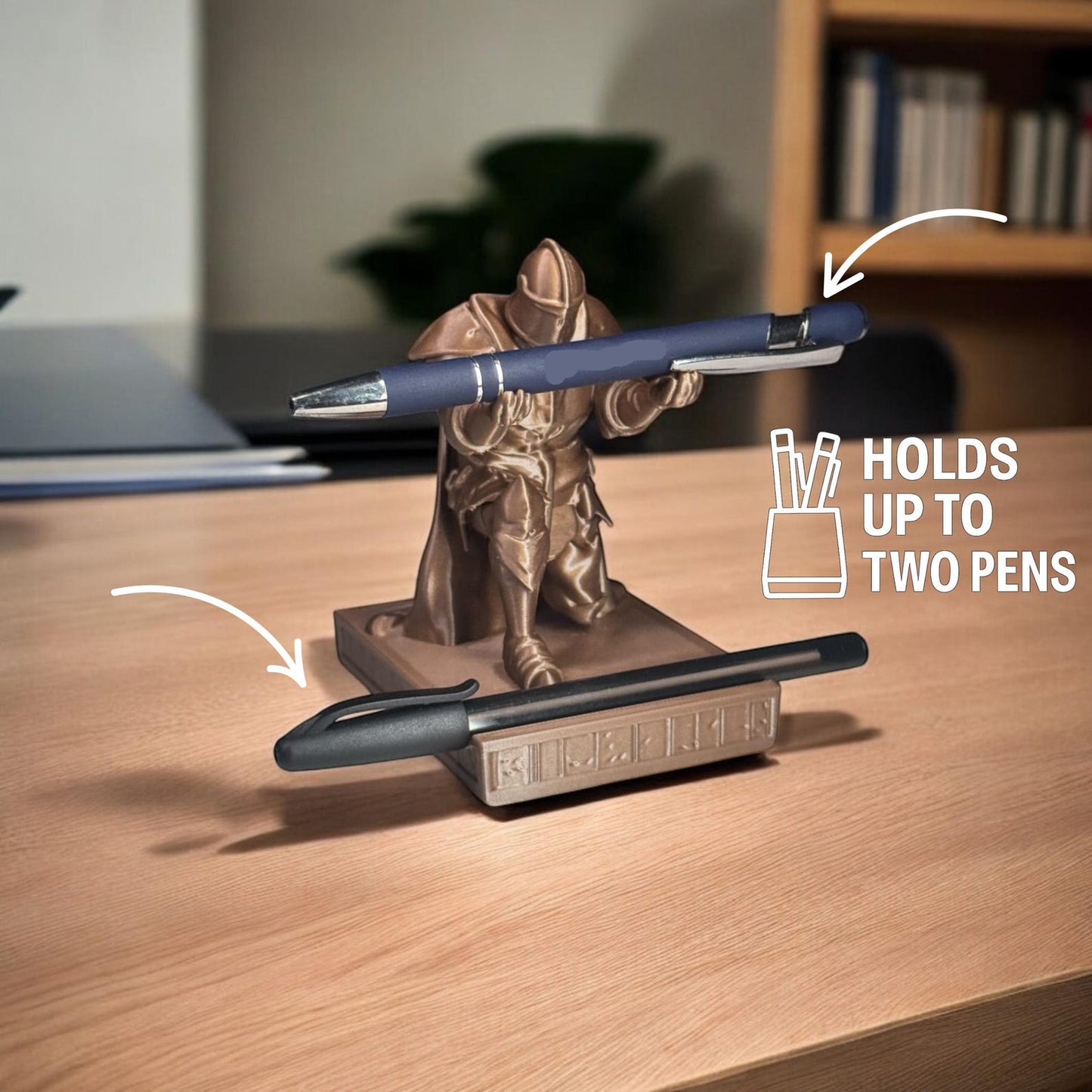 Personalized knight pen holder desk decor engraved gift for gamers