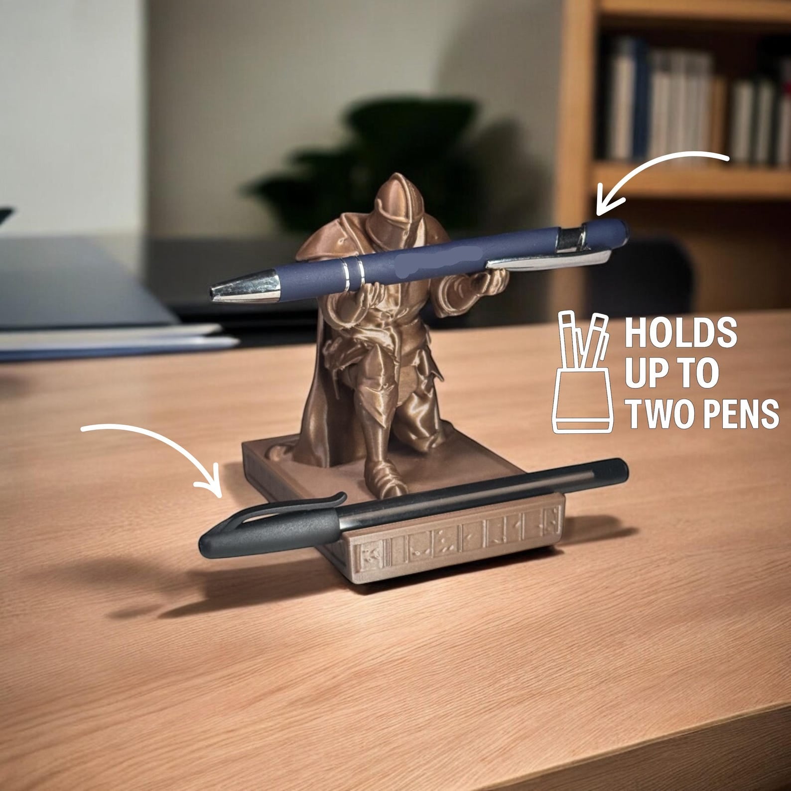 Personalized knight pen holder desk decor engraved gift for gamers