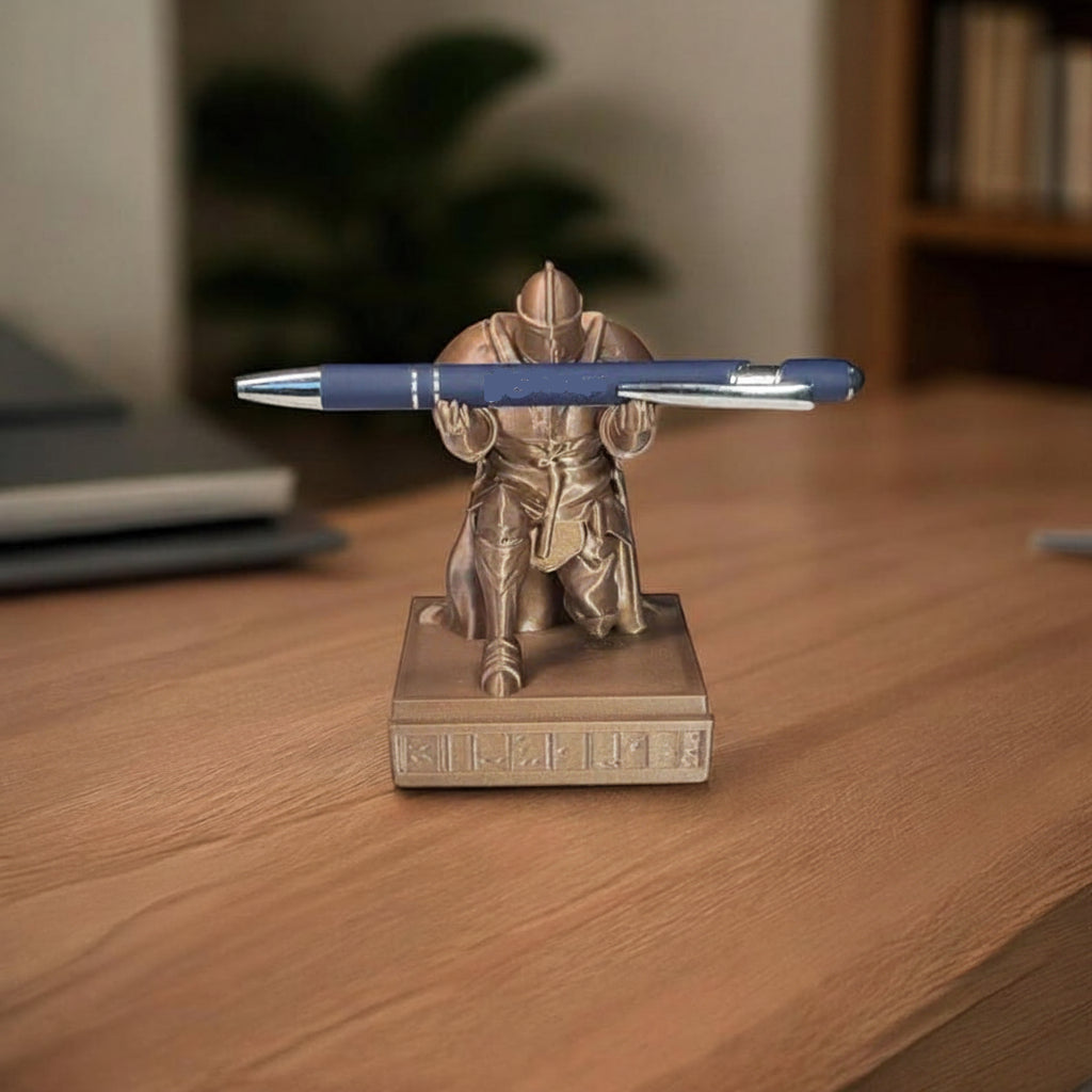 Personalized knight pen holder desk decor engraved gift for gamers