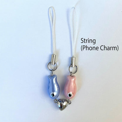 Magnetic matching green ceramic fish keychain set for couples and friends