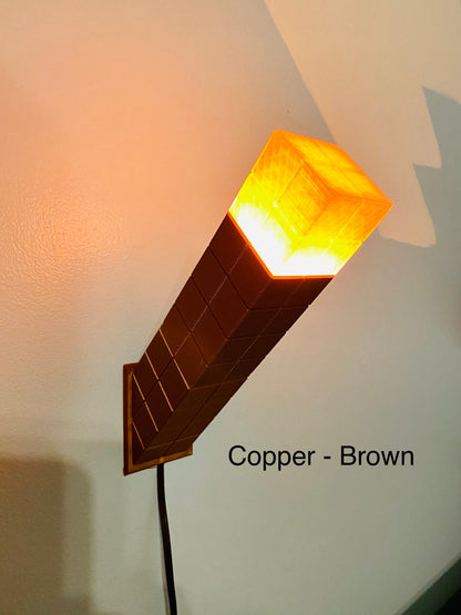 Minecraft-inspired 3D printed LED torch night light with flickering flame bulb