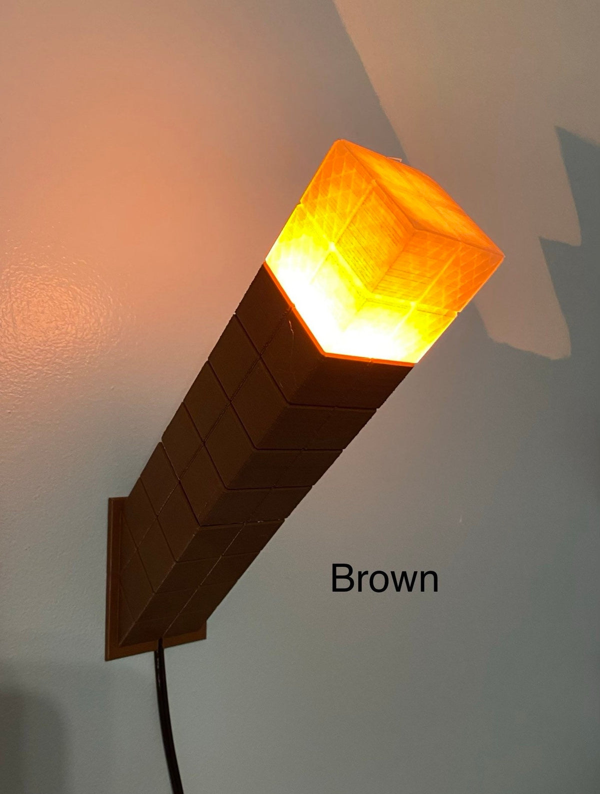 Minecraft-inspired 3D printed LED torch night light with flickering flame bulb