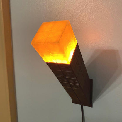 Minecraft-inspired 3D printed LED torch night light with flickering flame bulb