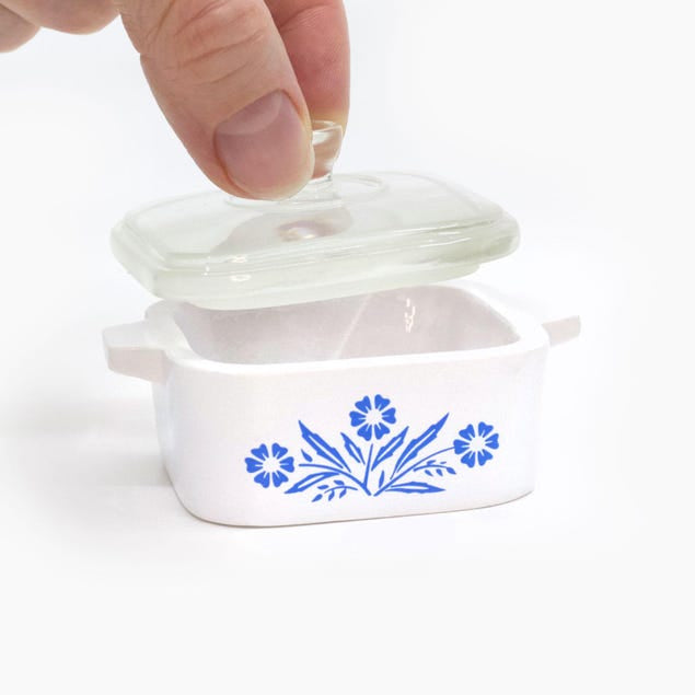 Mini cornflower trinket box inspired by Corning Ware design