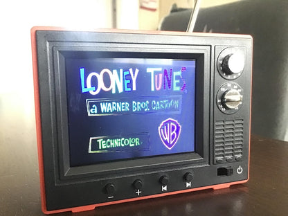 Mini retro TV video player with classic cartoon display