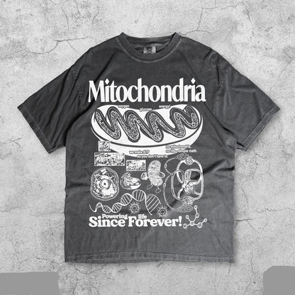 vintage mitochondria science t-shirt with retro cell diagram