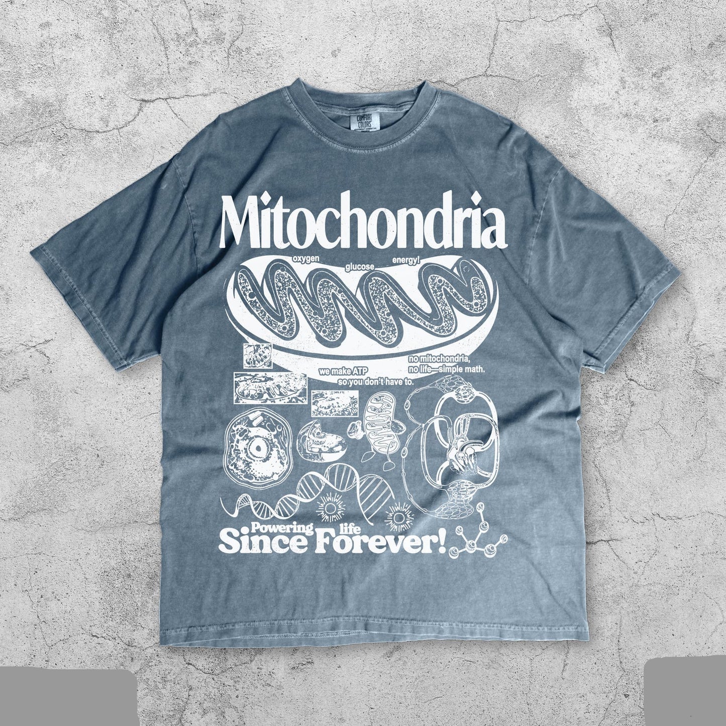 vintage mitochondria science t-shirt with retro cell diagram