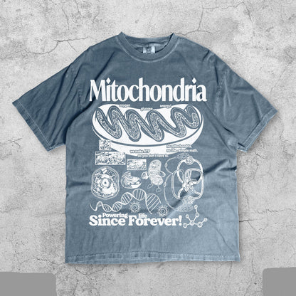 vintage mitochondria science t-shirt with retro cell diagram