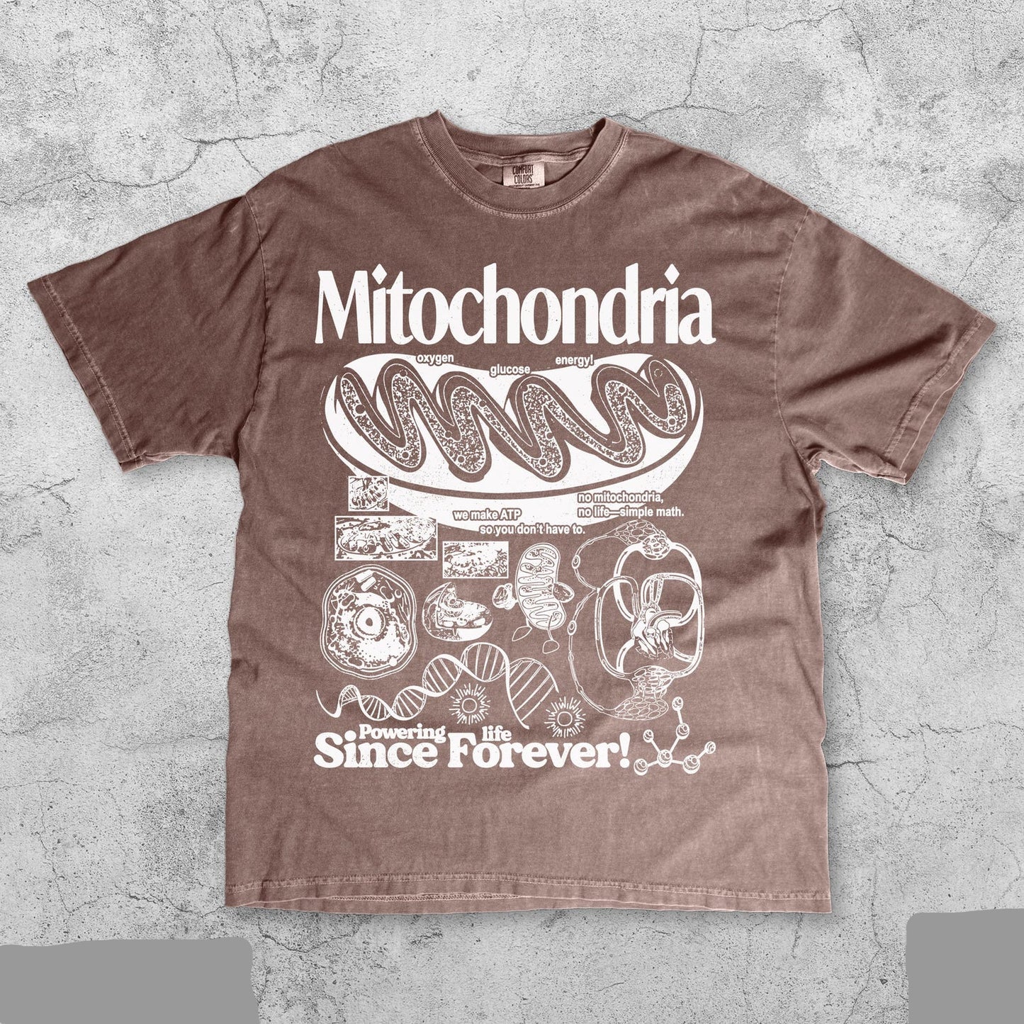 vintage mitochondria science t-shirt with retro cell diagram