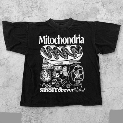 vintage mitochondria science t-shirt with retro cell diagram