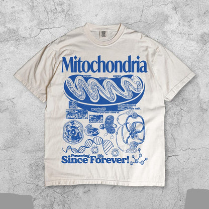 vintage mitochondria science t-shirt with retro cell diagram