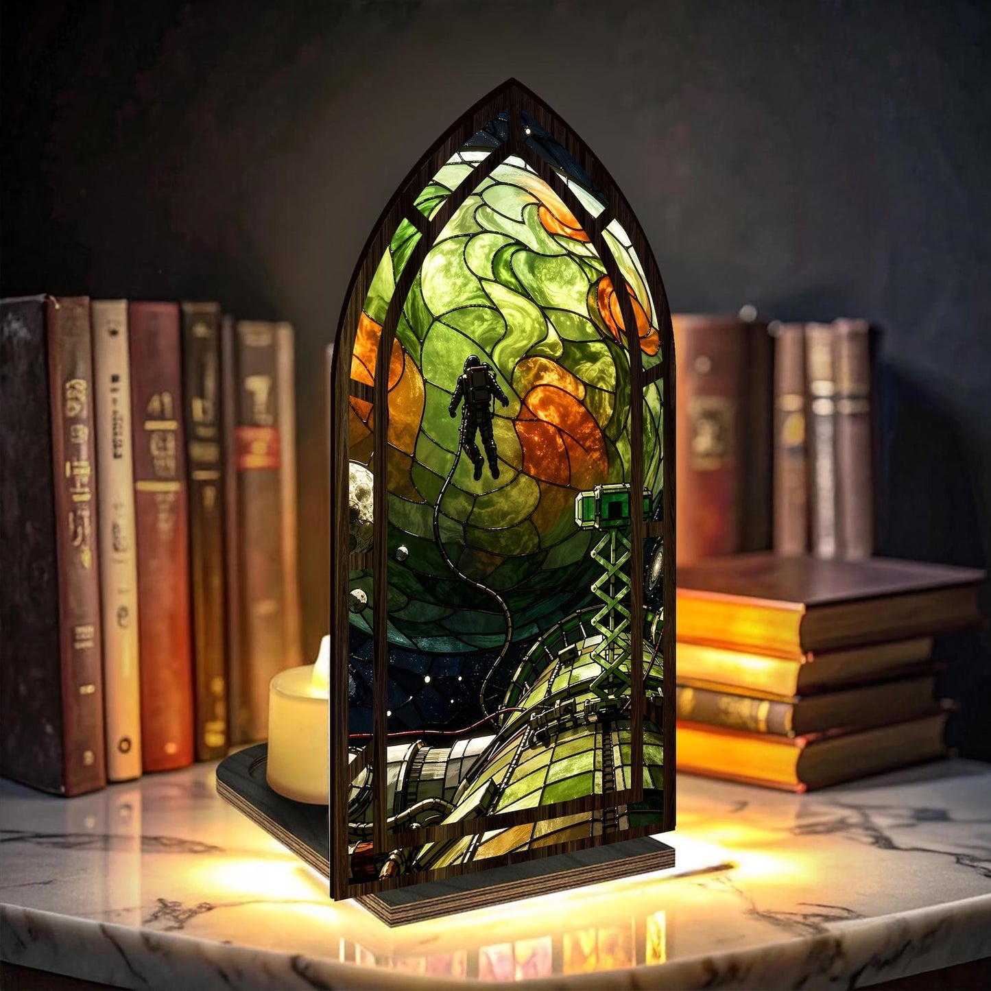 Project Hail Mary book nook stained glass sci-fi bookshelf decor