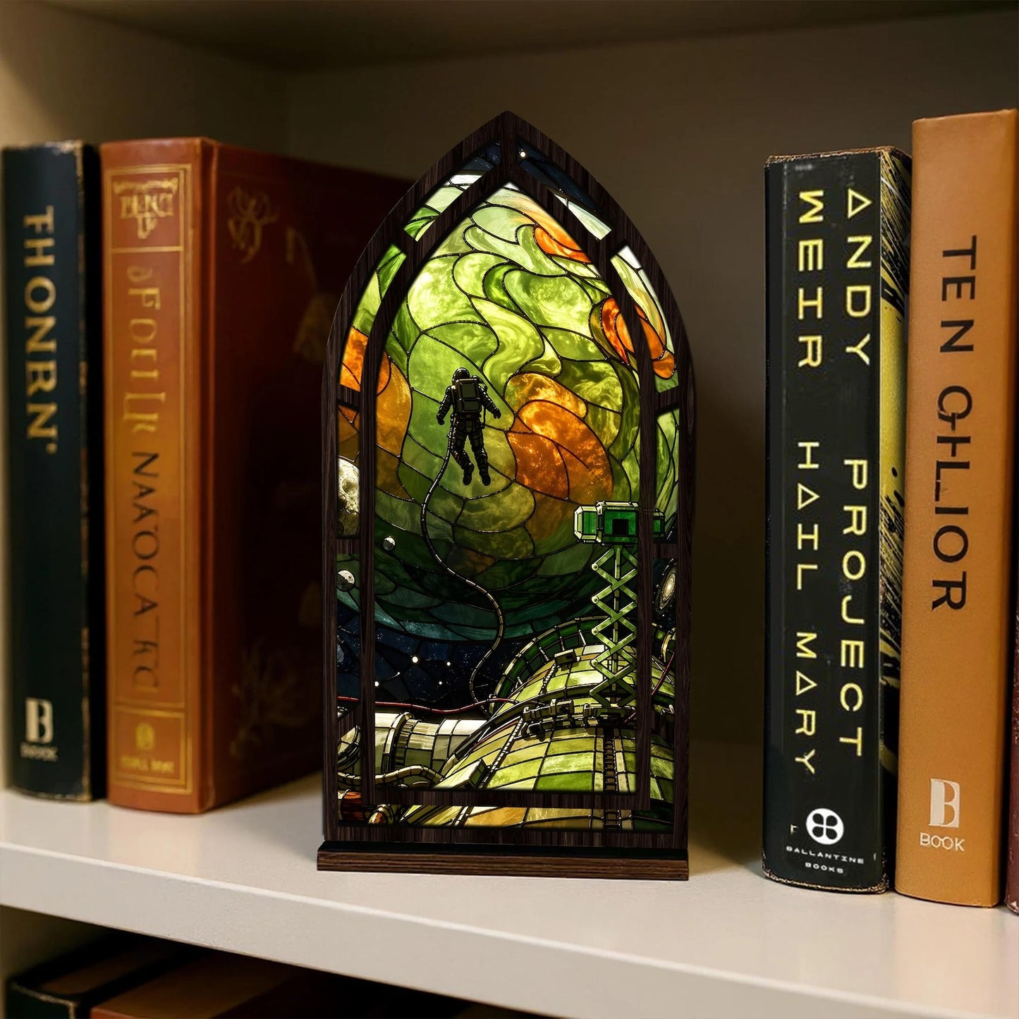 Project Hail Mary book nook stained glass sci-fi bookshelf decor
