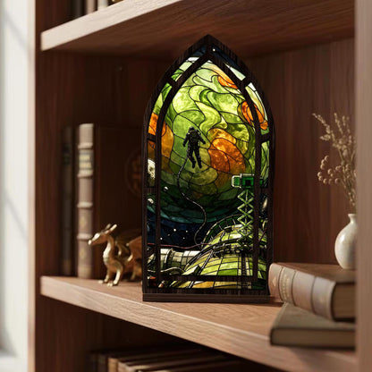 Project Hail Mary book nook stained glass sci-fi bookshelf decor